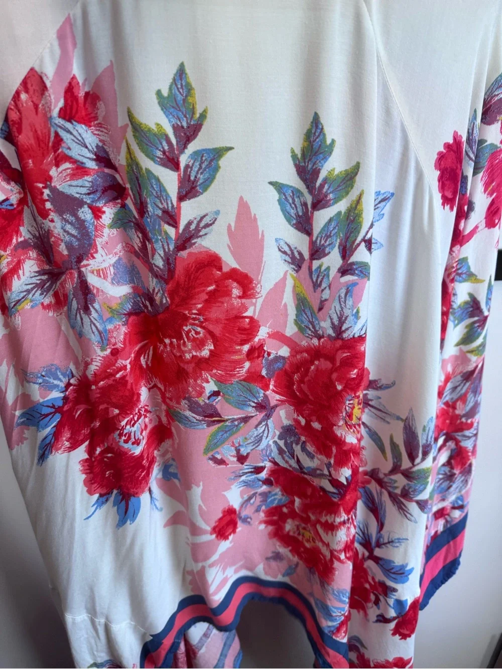 Flying Tomato Cream Kimono Cardigan with Red & Blue Floral Accents